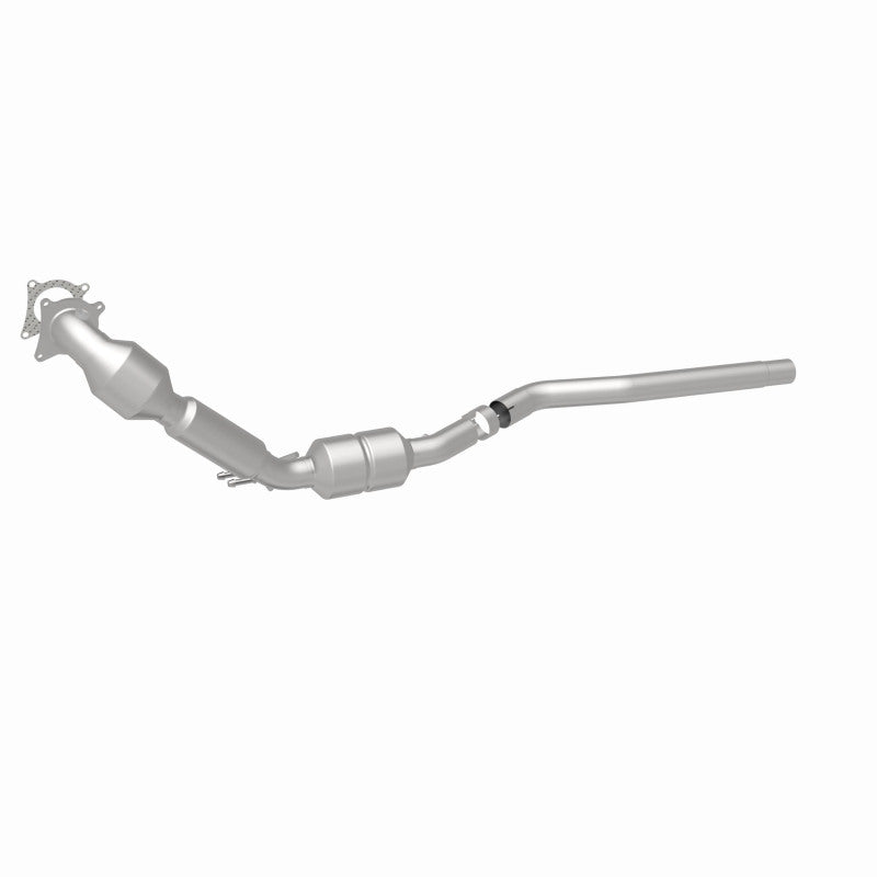 MagnaFlow 551408 carb direct-fit catalytic converter, rear three-quarter view of the turntable spin