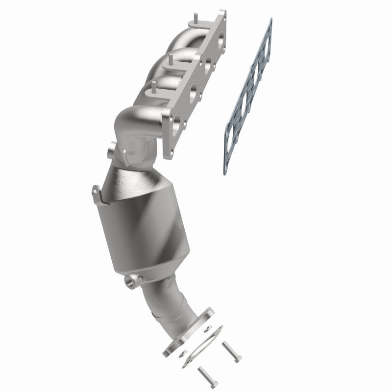 MagnaFlow 5551158 carb manifold converter, opposite front three-quarter view of the turntable spin