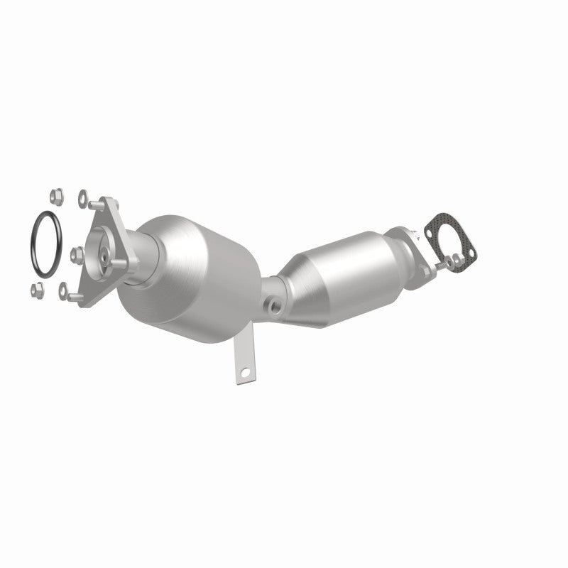 MagnaFlow 5582144 carb direct-fit catalytic converter, front three-quarter view of the turntable spin