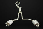 A top wide view of IPE SS Cat-Back Exhaust System for Audi RS6 and RS7 C7 2013-2019 with black background