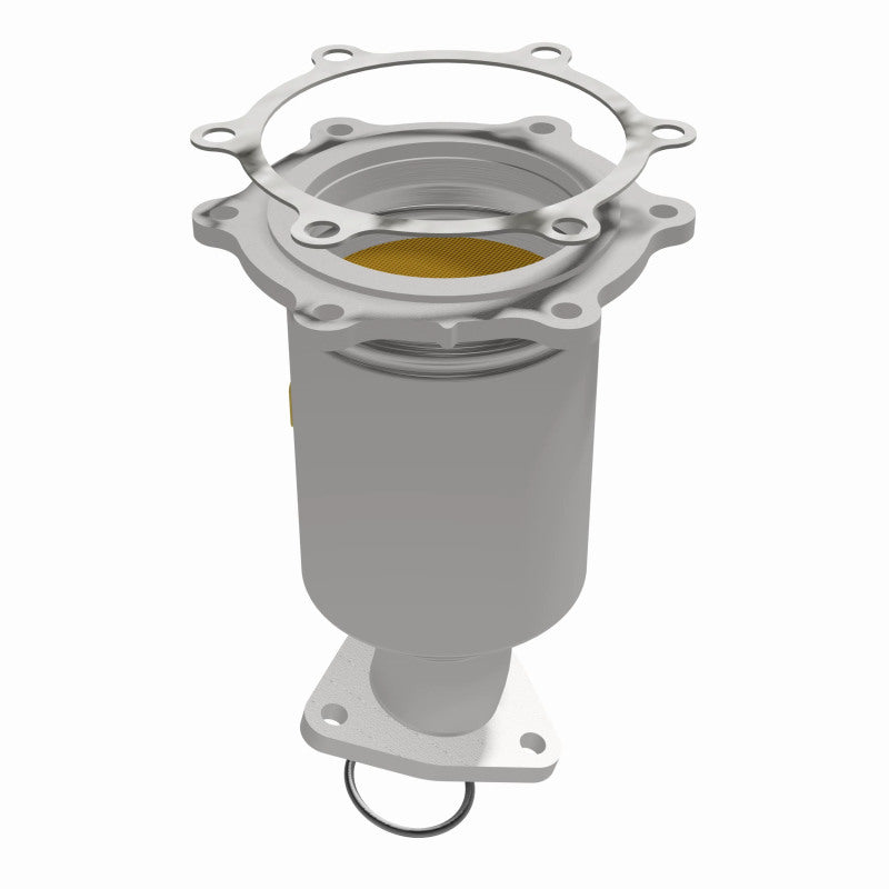 MagnaFlow 4451499 carb direct-fit catalytic converter, opposite front three-quarter view of the turntable spin