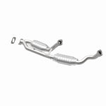 MagnaFlow 4451543 carb direct-fit catalytic converter, opposite rear three-quarter view of the turntable spin