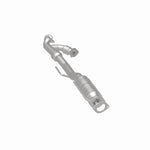 MagnaFlow 557190 carb direct-fit catalytic converter, rear three-quarter view of the turntable spin