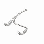 MagnaFlow 4451211 carb direct-fit catalytic converter, opposite front three-quarter view of the turntable spin