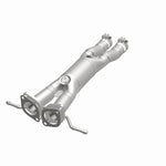 MagnaFlow 557020 carb direct-fit catalytic converter, opposite front three-quarter view of the turntable spin
