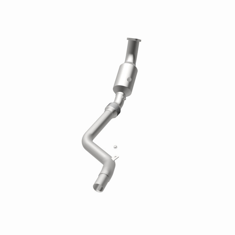 MagnaFlow 4561140 carb direct-fit catalytic converter, opposite rear three-quarter view of the turntable spin