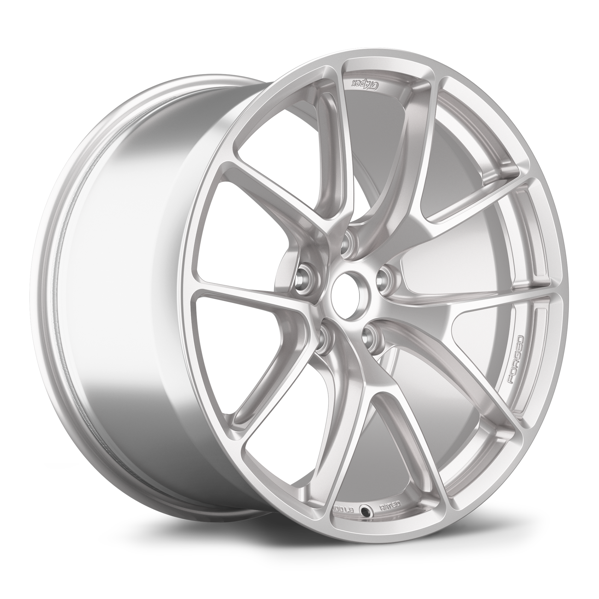 Silver aluminum alloy wheel with five-spoke Y-design pattern isolated on white background - APEX Wheels wheel for 19x9.5 ET22 5x120 - Race Silver