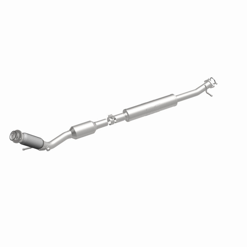 MagnaFlow 23-218 oem grade direct-fit catalytic converter, front three-quarter view of the turntable spin