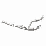 MagnaFlow 4551211 carb direct-fit catalytic converter, opposite rear three-quarter view of the turntable spin