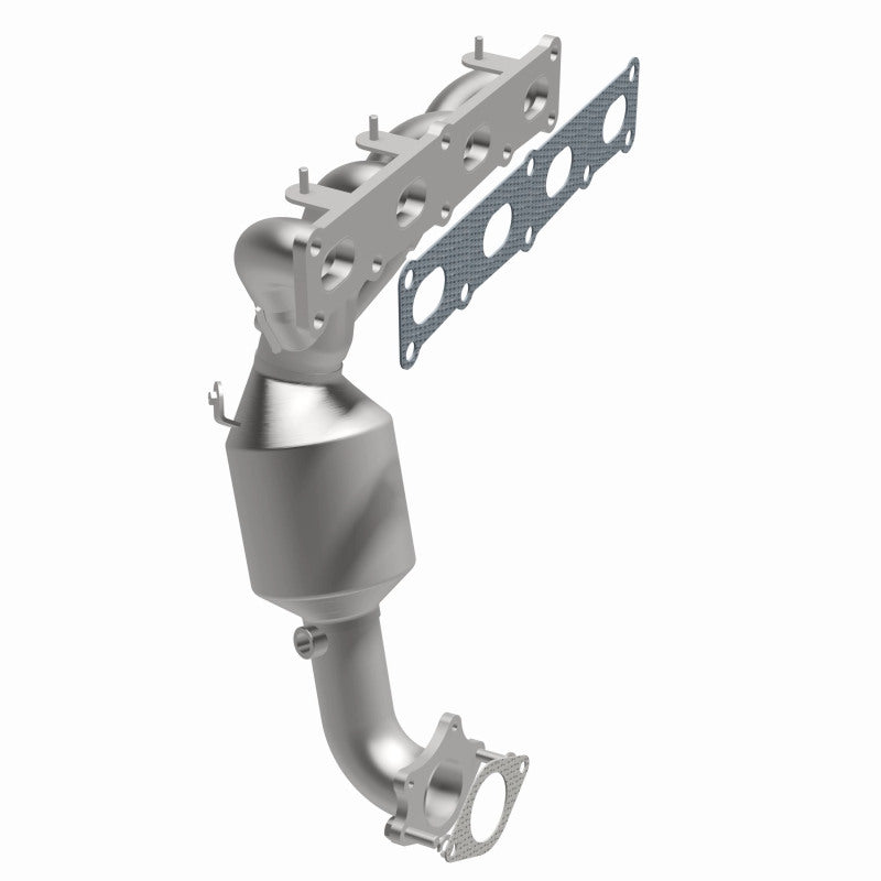 MagnaFlow 5551159 carb manifold converter, opposite front three-quarter view of the turntable spin