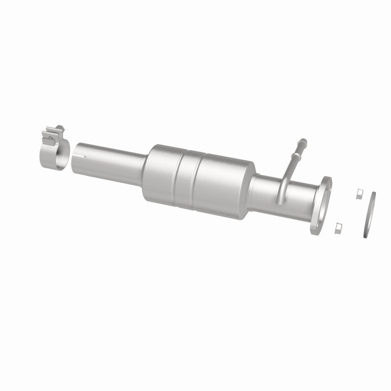 MagnaFlow 5592207 carb direct-fit catalytic converter, opposite rear three-quarter view of the turntable spin