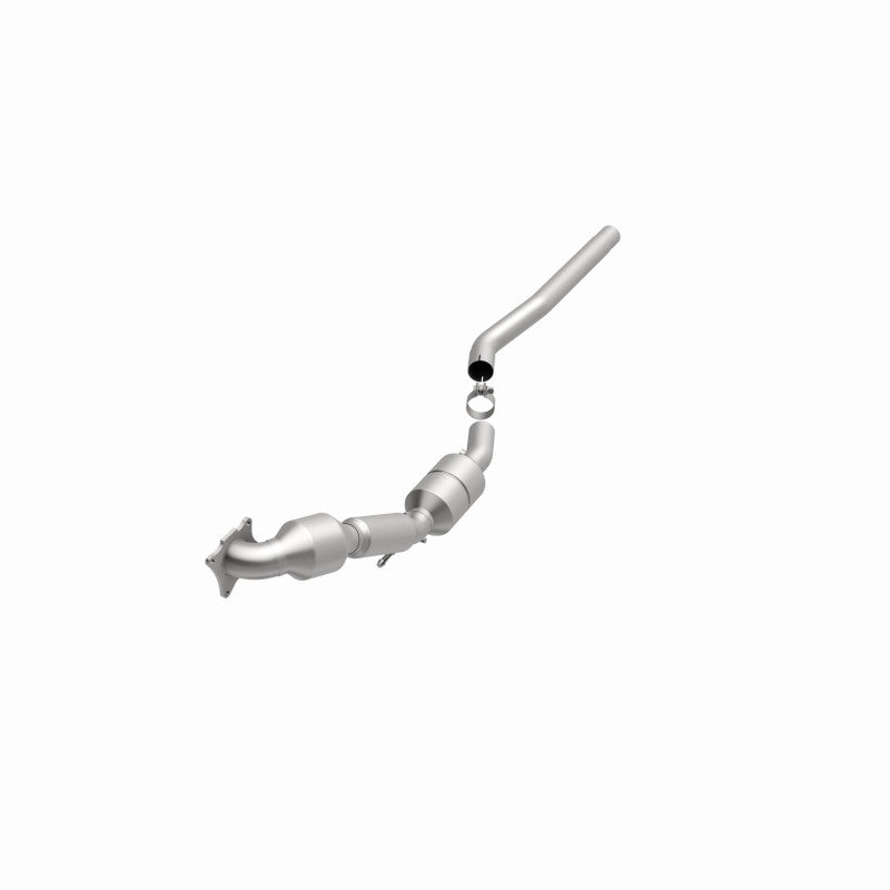 MagnaFlow 551414 carb direct-fit catalytic converter, opposite front three-quarter view of the turntable spin