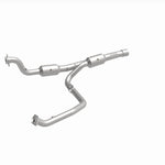 MagnaFlow 21-513 oem grade direct-fit catalytic converter, front three-quarter view of the turntable spin