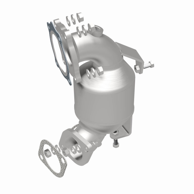 MagnaFlow 280574 oem grade direct-fit catalytic converter, rear three-quarter view of the turntable spin