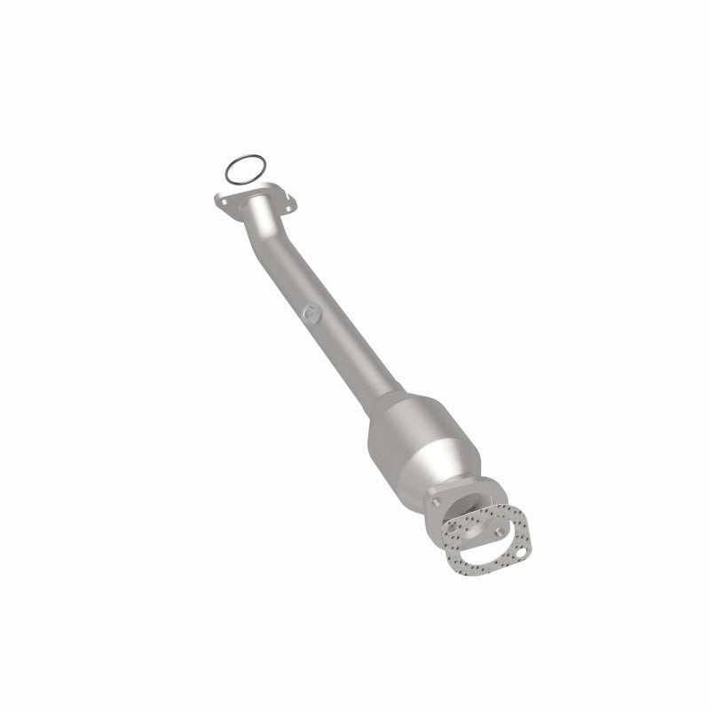 MagnaFlow 5592670 carb direct-fit catalytic converter, rear three-quarter view of the turntable spin