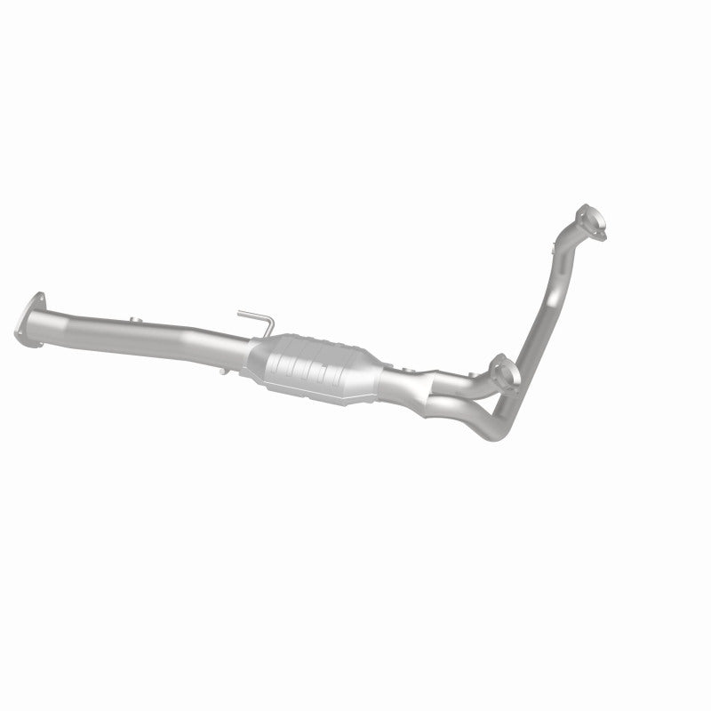 MagnaFlow 4451410 carb direct-fit catalytic converter, opposite rear three-quarter view of the turntable spin