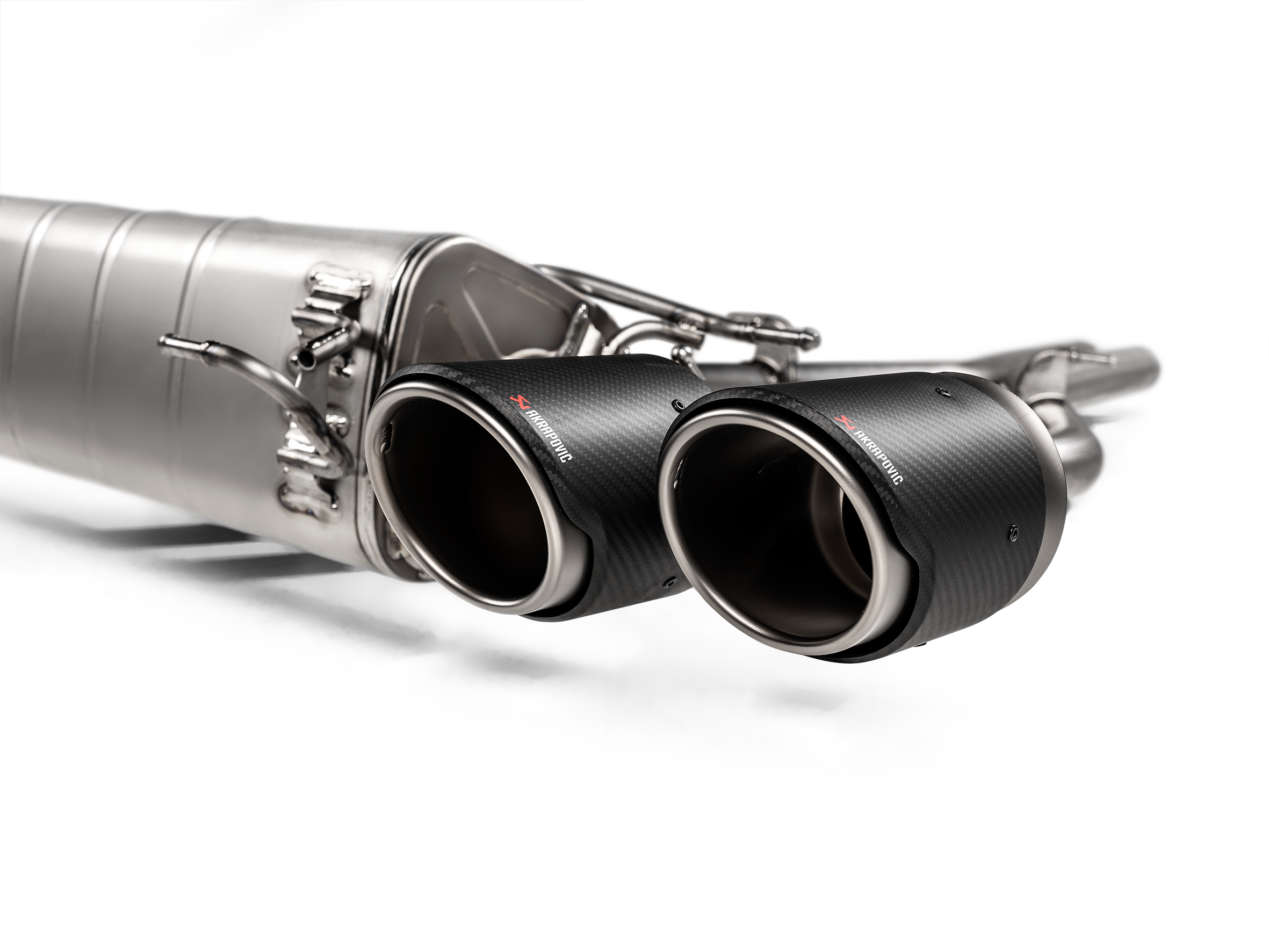 Akrapovic Alfa Romeo Giulia Quadrifoglio Slip-On Line (Titanium) w/Titanium/Carbon Fiber Tips S-AR/TI/7H for Alfa Romeo Giulia Quadrifoglio 952 2018-2027, rear view
