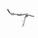 MagnaFlow 52450 oem grade direct-fit catalytic converter, side view of the turntable spin
