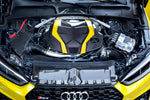 Capristo carbon fiber engine cover and lock cover on yellow Audi RS5 F5