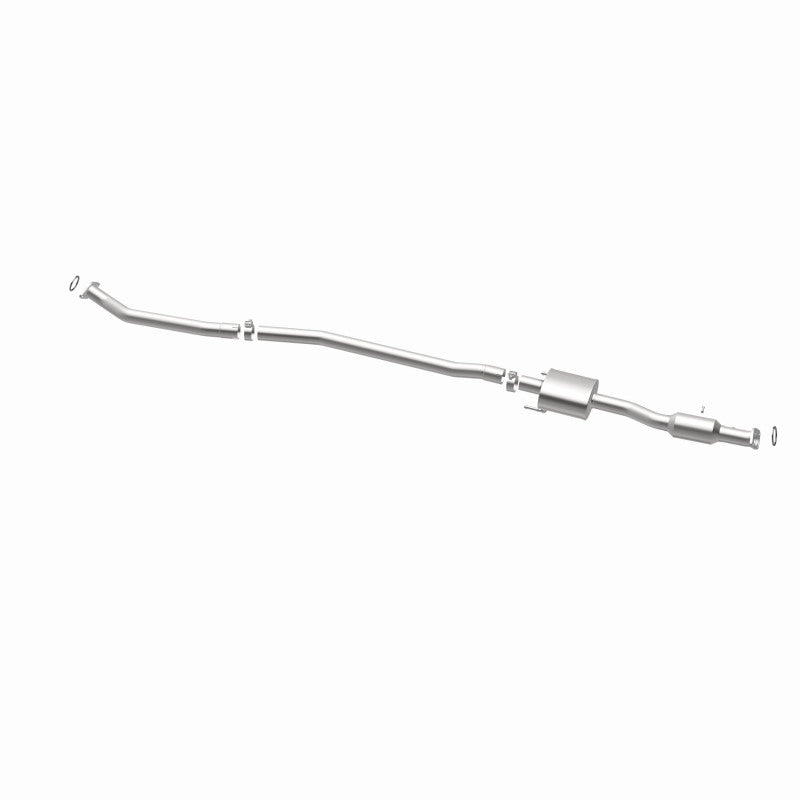 MagnaFlow 5592335 carb direct-fit catalytic converter, opposite rear three-quarter view of the turntable spin