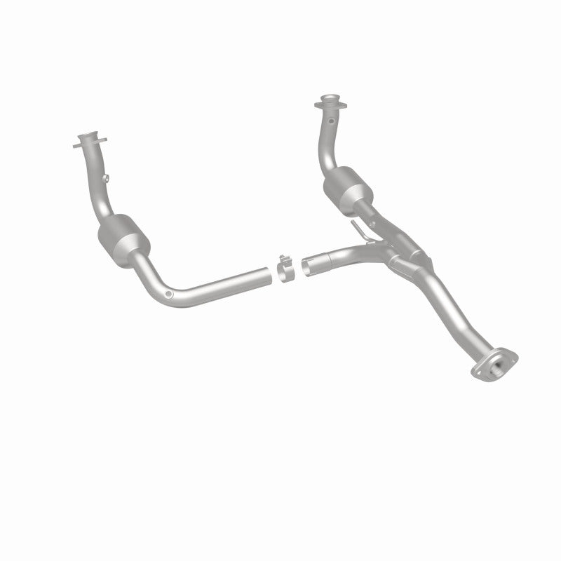 MagnaFlow 5451186 carb direct-fit catalytic converter, rear three-quarter view of the turntable spin