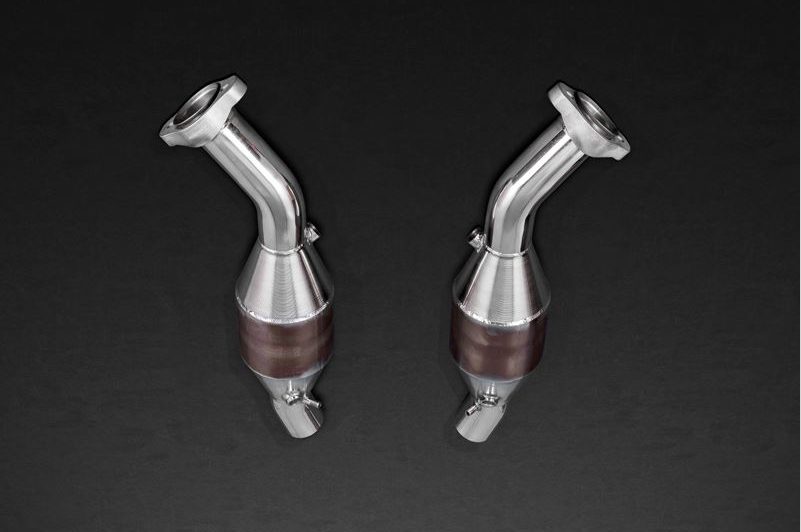 Pair of Capristo 250-cell sport cats for the Ferrari 360 without jackets, stainless