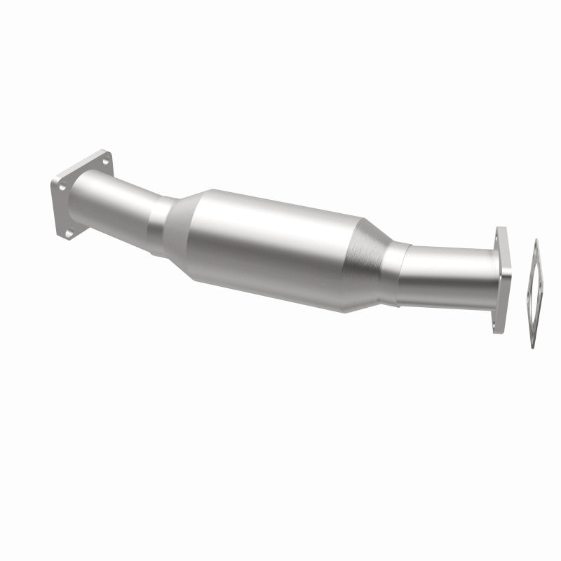 MagnaFlow 3322433 carb direct-fit catalytic converter, opposite rear three-quarter view of the turntable spin