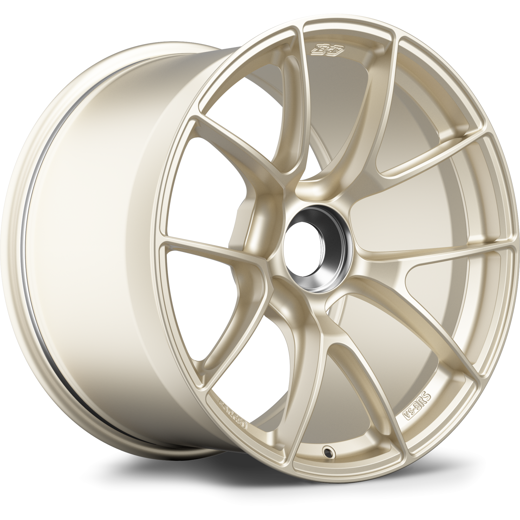 Champagne gold forged wheel with ten curved spokes and wide barrel profile on clean white background - APEX Wheels wheel for 19x12 ET46 PSCL - Motorsport Gold