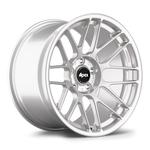 Silver alloy wheel with multi-spoke design and black center cap on white background - APEX Wheels wheel for 19x11 ET44 5x120 - Race Silver