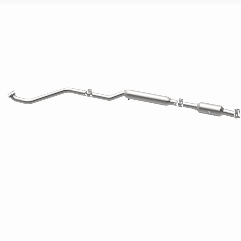 MagnaFlow 5561828 carb direct-fit catalytic converter, opposite rear three-quarter view of the turntable spin