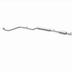 MagnaFlow 5561828 carb direct-fit catalytic converter, opposite rear three-quarter view of the turntable spin