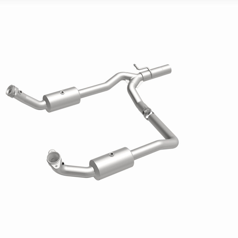 MagnaFlow 21-599 oem grade direct-fit catalytic converter, front three-quarter view of the turntable spin
