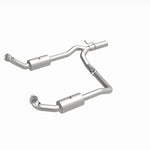MagnaFlow 21-599 oem grade direct-fit catalytic converter, front three-quarter view of the turntable spin