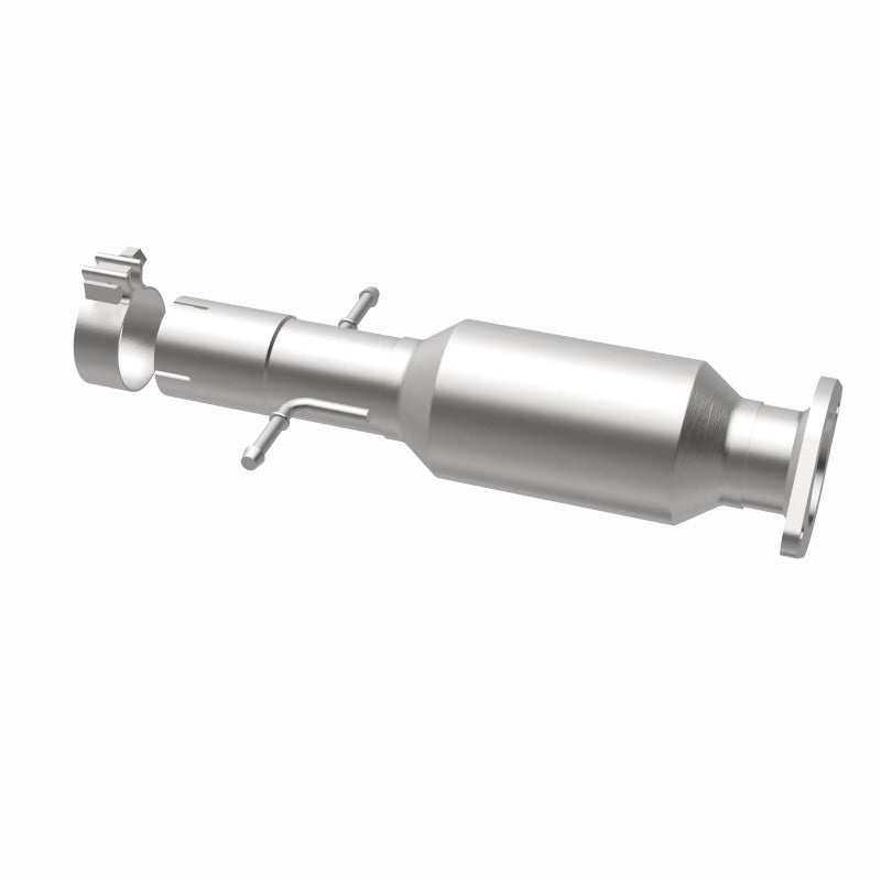 MagnaFlow 5421913 carb direct-fit catalytic converter, opposite rear three-quarter view of the turntable spin