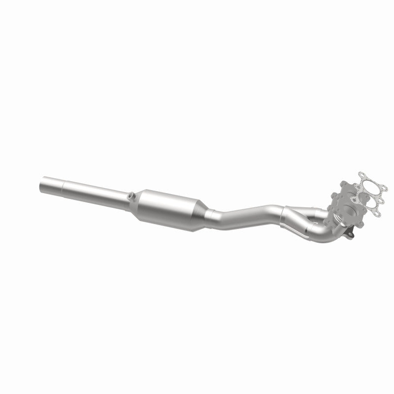 MagnaFlow 4561079 carb direct-fit catalytic converter, opposite rear three-quarter view of the turntable spin