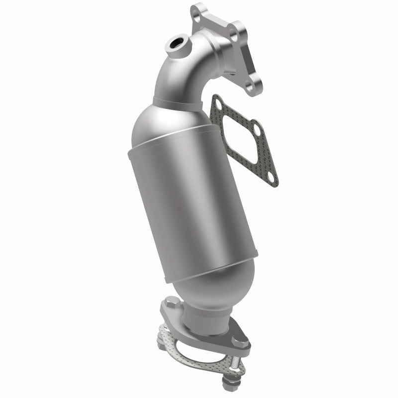 MagnaFlow 23-277 oem grade direct-fit catalytic converter, opposite rear three-quarter view of the turntable spin