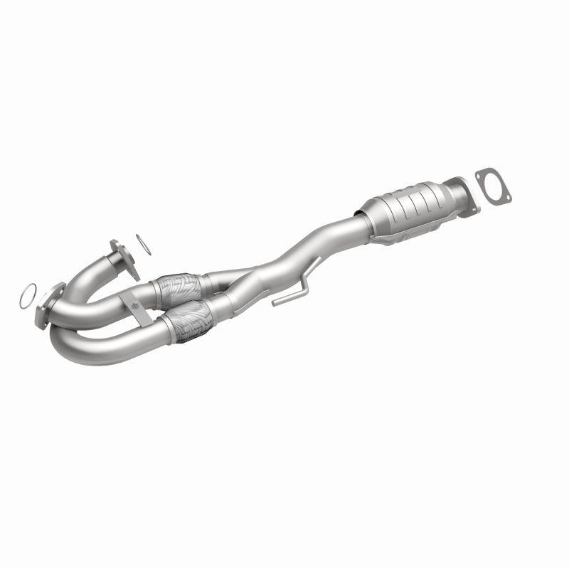 MagnaFlow 5491213 carb direct-fit catalytic converter, front three-quarter view of the turntable spin
