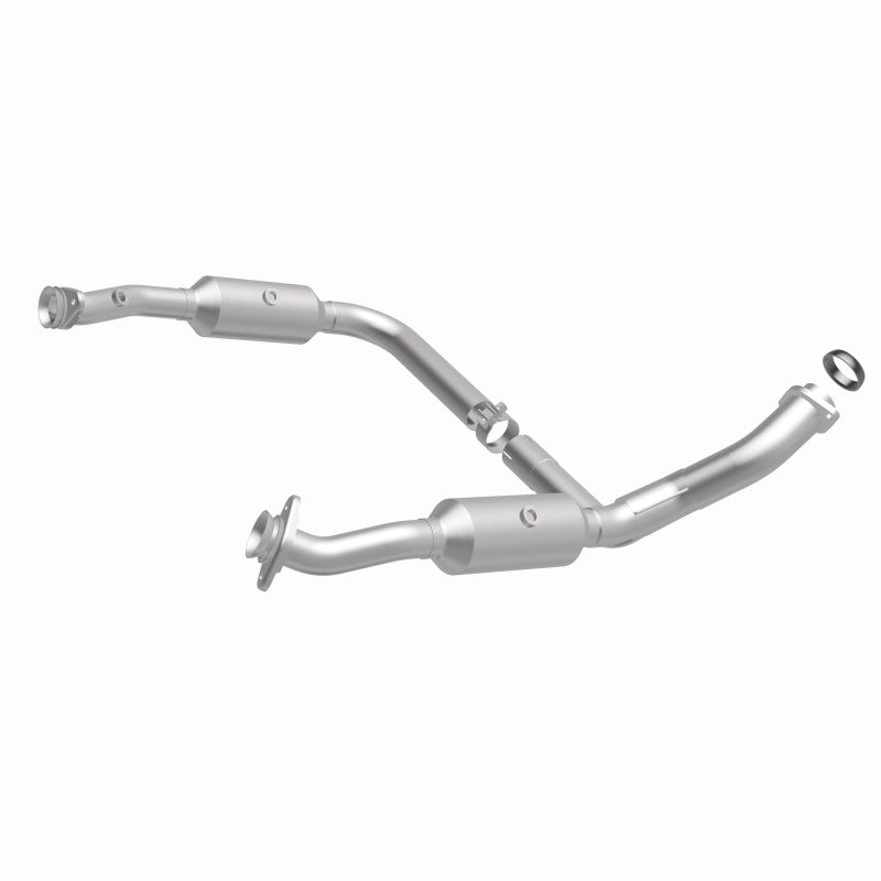 MagnaFlow 5551598 carb direct-fit catalytic converter, front three-quarter view of the turntable spin