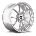 Silver alloy wheel with ten-spoke design and black center cap on white background - APEX Wheels wheel for 19x9.5 ET35 5x120 - Race Silver