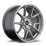 Silver alloy wheel with ten-spoke design and black center cap, isolated on white background - APEX Wheels wheel for 17x9 ET35 5x100 - Hyper Black