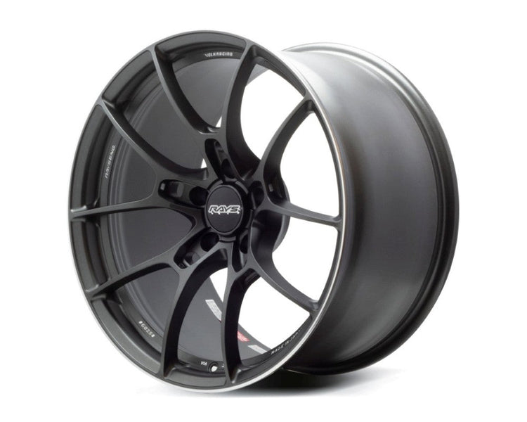 A front view of Volk Racing G025 Wheel 18x8.5 5x114.3 35mm Gunblack with white background