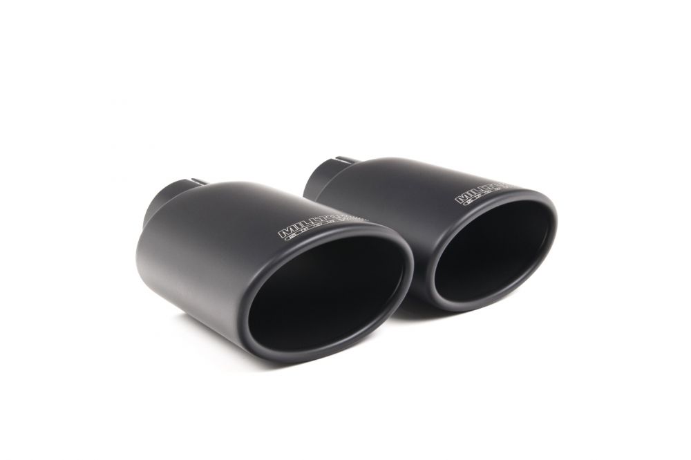 Close-up of black oval Milltek Sport exhaust tips for the 2020+ Audi RS6 C8 4.0 V8 bi-turbo in Performance Edition (photo 2)