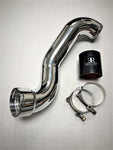 A top view of Evolution Racewerks BMW N55 (3.0T) 535i/640i Lower Intercooler Charge Pipe (LIC) in Polish Finish