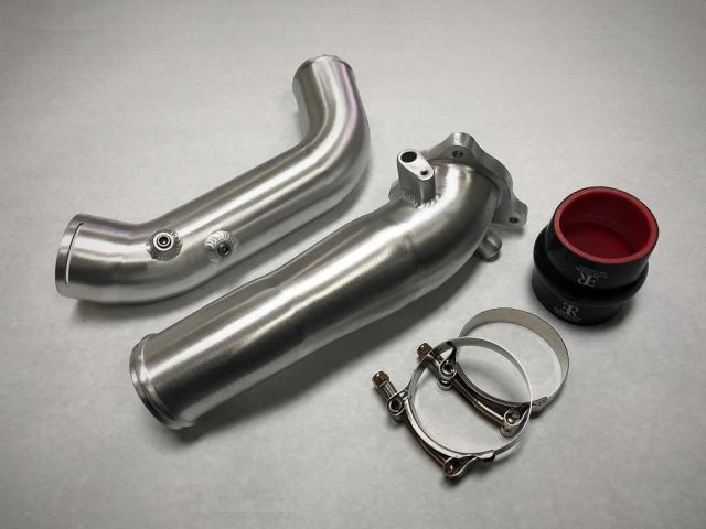 A top view of Brushed Evolution Racewerks BMW B46/B48 Charge Pipe Kit
