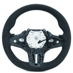 close view of TRE Full Alcantara Steering Wheel for BMW 2 Series / M2 / M3 / M4 2020+ with white background