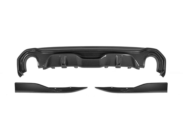wide view of TRE Pre-Preg Carbon Fibre Rear Diffuser Set for BMW 4 Series Gran Coupe G26 2021+ with white background