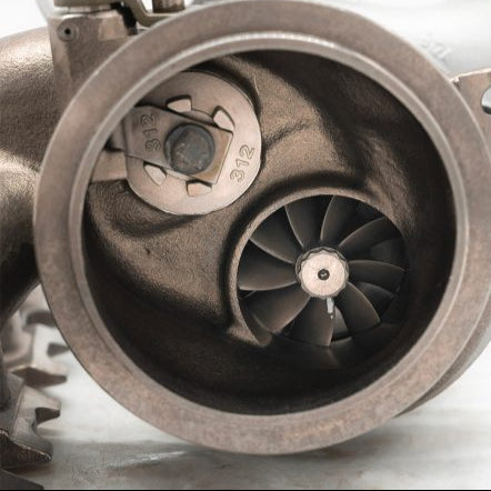 A back close up view of Pure Turbos Turbo Upgrade NEW Pure650 for BMW B58 (F-Chassis) 2016-2019 with white background