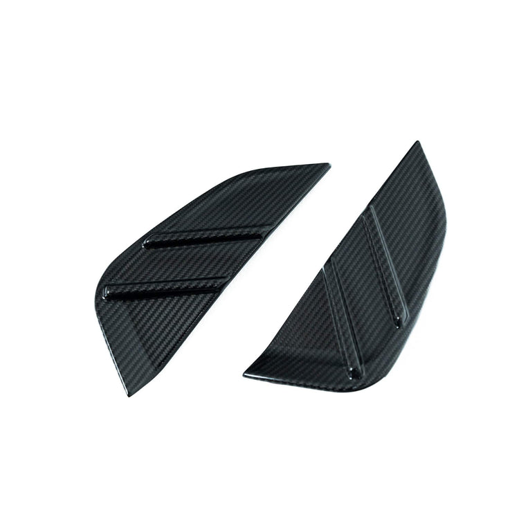 wide view of TRE Carbon Fibre Side Fender Badge Covers for BMW G8X M3/M4 2021+ with white background
