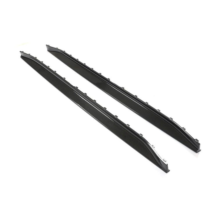 wide view of TRE Carbon Fibre OEM Style Side Skirts for BMW M3 / M4 GX 2021+ with white background
