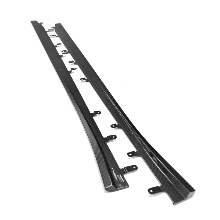wide view of TRE Carbon Fibre Flat Side Skirts for BMW M3 / M4 GX 2021+with white background